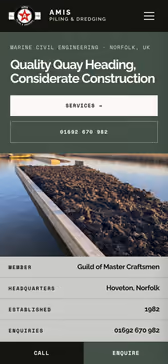 The Amis Piling homepage on a phone, 13 October 2026