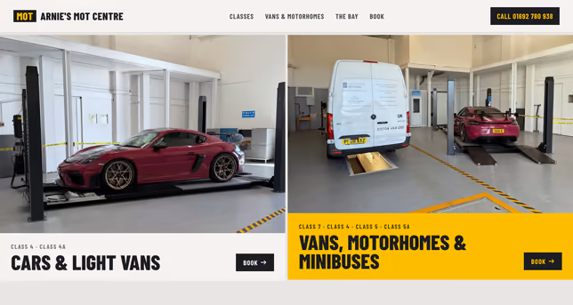 The Arnie's MOT Centre homepage on a laptop, 13 October 2026