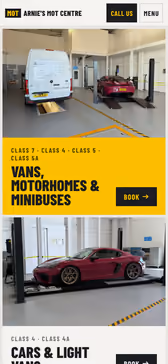 The Arnie's MOT Centre homepage on a phone, 13 October 2026